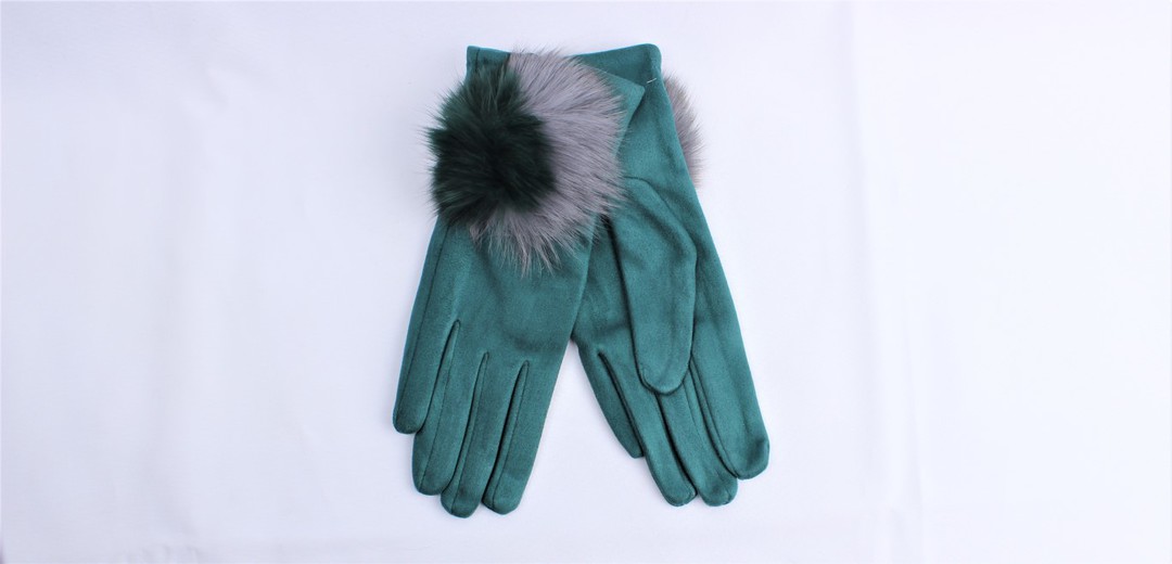 Shackelford faux suede glove with large fur pompom teal Style; S/LK4954TEA image 0